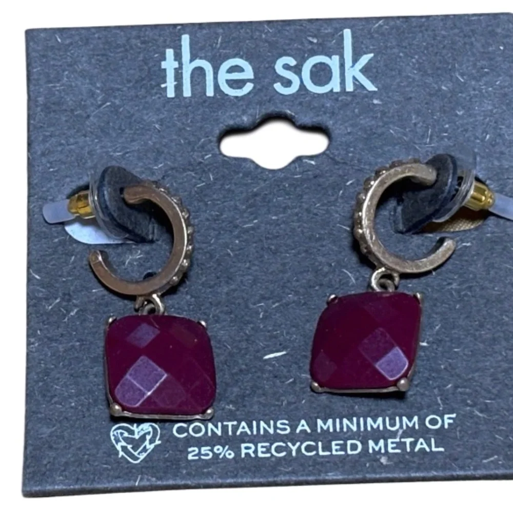 The Sak Earrings, 2 Pairs, Dangle Hoops, Red & Black, Gold Tone, Nwt